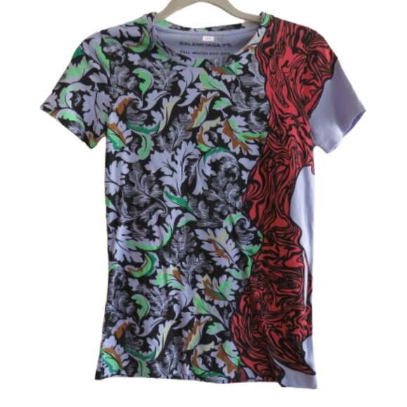 BALENCIAGA FW 2012 - 2013 Abstract Pop Art Cotton Tee T Shirt Lilac - Size XS - Picture 1 of 15